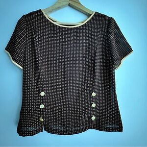 Vintage Elegant Brown and Yellow Women's Top With Shoulder Pads